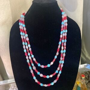 3 Strand Malaysian Jade, Cherry, Lavender, Turquoise Genuine Quartz.